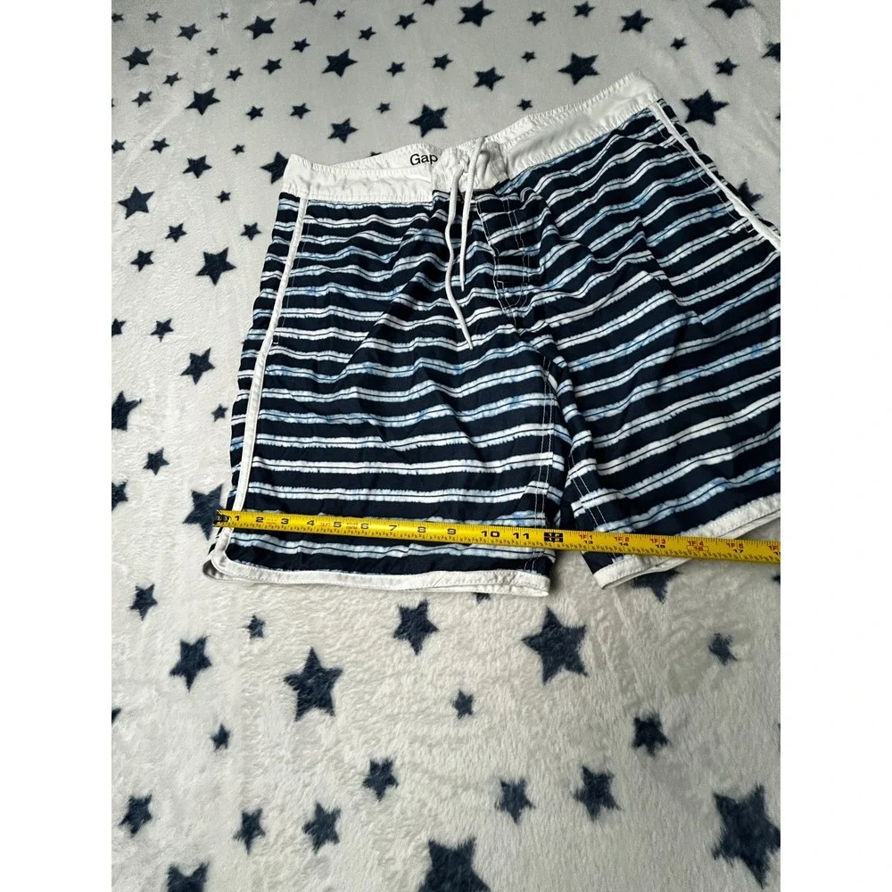 Gap Mens XL Blue White Striped Swim Trunks Board Shorts Drawstring Lined